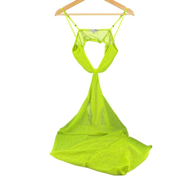 Fashion Nova Womens Beachwear Neon Green Mesh Maxi Cover-Up Dress Cut-Out Design - Picture 1 of 3